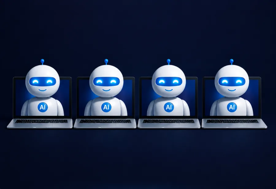 AI Assistants working on laptops
